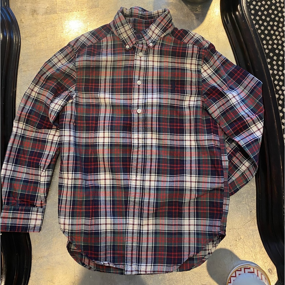 Ralph Lauren plaid long sleeve polo shirt in size M (12) kids